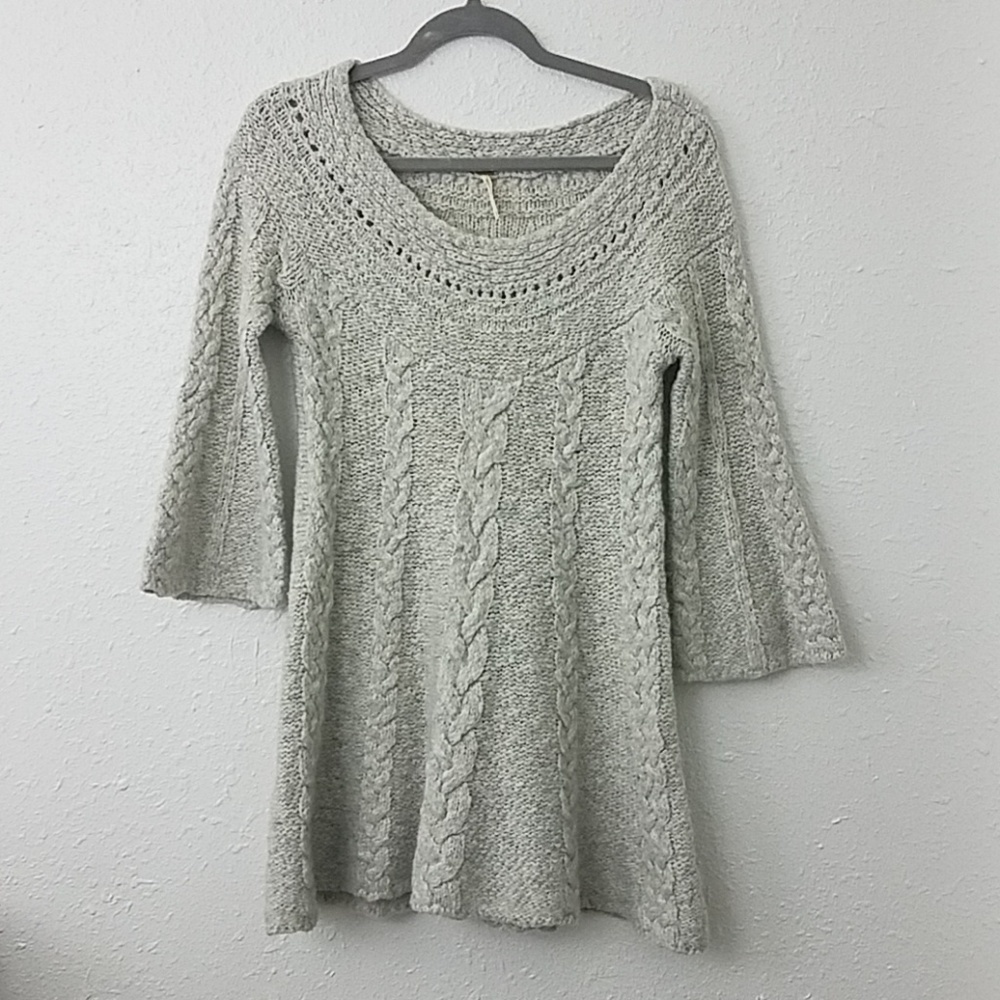 π
Ίfree people S/P gray cable knit sweater 3/4 Sleeve